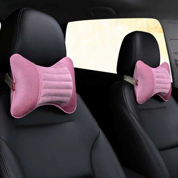 Coussins de siège 2 paquets oreiller de voyage de voiture appui-tête de voiture oreiller coussin de cou oreillers de repose-tête oreillers courts en peluche siège de voiture chaud accessoires de voiture rose Q231018