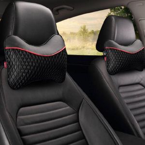 Coussins de siège 2 pièces en coton doux appui-tête de voiture oreiller de cou cuir PU noir accessoires de voyage