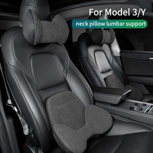Coussins de siège, oreiller de cou de voiture pour Tesla modèle Y/modèle 3, appui-tête en daim, support lombaire, accessoires d'intérieur de siège de voiture Q231018