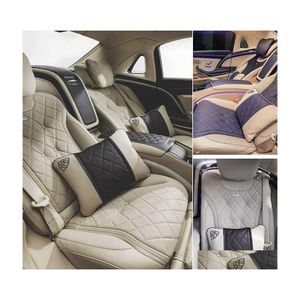 Coussins de siège Oreiller de taille de voiture pour Maybach Sclass Appui-tête de luxe Nappa Oreillers lombaires Coussin de voyage Accessoires de soutien Drop Deliv Dh5Ah