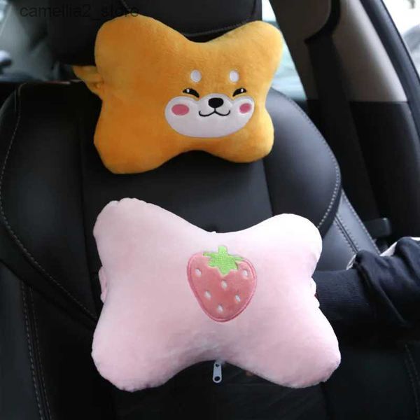 Coussins de siège Dessin animé créatif mignon automobile appui-tête bride en peluche oreiller de cou voiture design d'intérieur siège de filles oreiller confortable Q231018