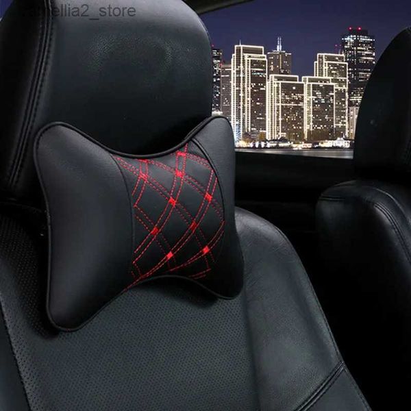 Coussins de siège Siège de voiture général appui-tête cou mémoire support d'oreiller coussin de protection double face en cuir PU matériel accessoires de voyage de voiture Q231018