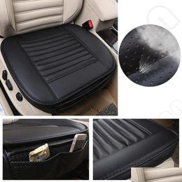 Coussins de siège Haute qualité 1pcs siège de voiture noir sans dossier en cuir PU coussin de charbon de bambou mobiles de protection antidérapant Er Dro Dhmh5