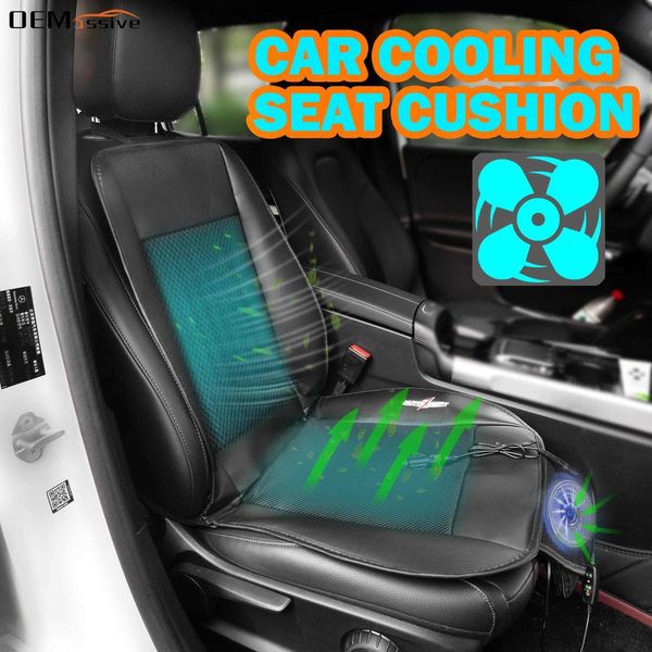 Cojines de asiento Coche de cuero Nuevo verano Cojín fresco Ventilador Soplado Ventilación Fundas de asiento Asiento Cojín de aire de refrigeración + Controlador de encendedor de cigarrillos G230519