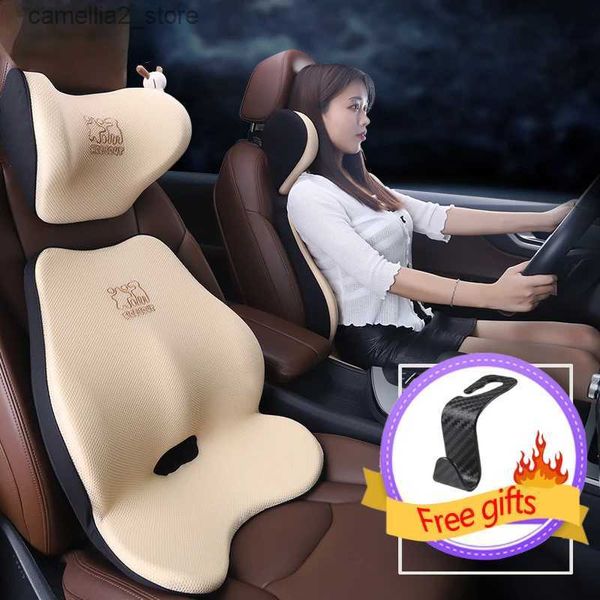 Cojines de asiento Calidad Coche Reposacabezas Soporte para el cuello Asiento Transpirable Guardia Lumbar Almohada Auto Memoria Protector de algodón Cojín Coche Cuello Almohada Q231018