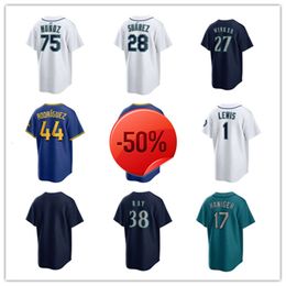 SEATTLE CUSTUST Mariners Baseball Jerseys Julio Rodriguez Ichiro Suzuki Ken Griffey Jr. Edgar Martinez Cal Raleigh 3 JP Crawford 17 Mitch Haniger