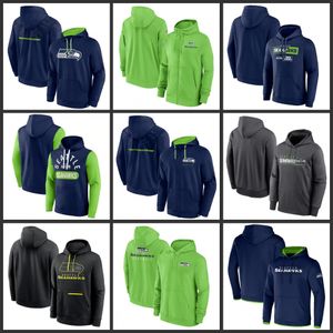 Seattle''Seahawks''Men Neon Groene Sideline Club Fleece Pullover Capuchon met Volledige Rits