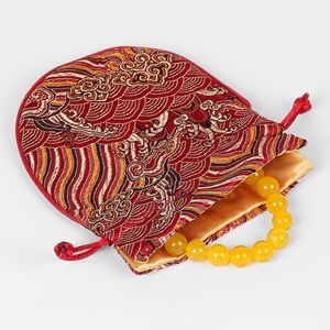 Bolsa de tela de algodón de agua de mar con cordón chino de la joyería Brocade bolsa de seda Bolsa de embalaje de regalo artesanal con alineado 13x15cm 10pcs / lot
