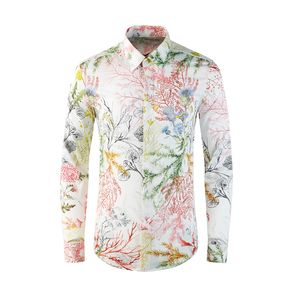 Zeewier patroon digitale drukstijl 100% katoen mannen shirt lange mouw kraag casual chemise homme merk mannelijke jurk shirts