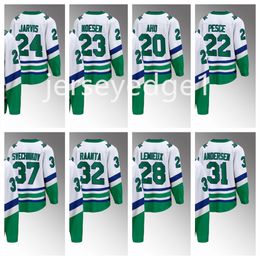 Sebastian Aho Carolinat Hurricanese Whalers Maillot Blanc Premier Breakaway 20 Brett Pesce 22 Stefan Noesen 23 Uniforme tout cousu