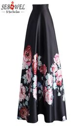 Sebowel bloemenprint hoge taille maxi rok dames elegante dames lange bloem geplooide vintage rokken nieuwe stijl vrouwelijke rokken 2102027292596