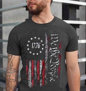 SECETKET We The People American Shirt Hommes Imitation Old Flag Patriotic Short Sleeve Independence Day Tshirt