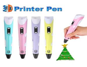 Segunda generación de impresora 3D Pen Diy 3 paquetes PLA Filament Arts 3d Pen Drawing Regalo creativo para niños Pintura de diseño USB Cable CHA9198233