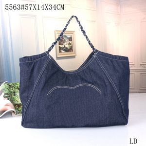 Sac bandoulière en jean d'occasion, sac à main, sac shopping, sac maman, sac femme haut de gamme, style polyvalent, sac grande capacité marque de luxe, sac de voyage design 57CM denim