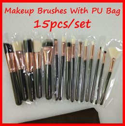 Make -upborstel set 15 stcs make -upborstels met PU -tas voor poeder foundation blush oogschaduw eyeliner mengen potlood gratis verzending