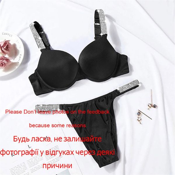 Secrets pour femmes Sexy, Bikini string, sous-vêtements, culottes pour femmes, ensemble de soutien-gorge Push Up réglable, lettre strass, Lingerie profonde 3102