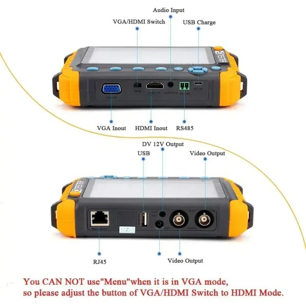 Testeur de caméra de sécurité IV8W 5 pouces Testeur Monitor Testeur portable CVBS 8MP AHD / CVI / TVI 4-en-1