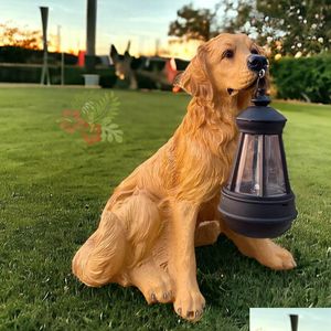 Éclairage de sécurité Décorations solaires de jardin pour chiens Statues d'éclairage extérieur Lanternes alimentées Chiens tenant une lanterne Livraison directe à la main L Otehk