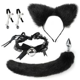 Verführerisches Produktset für Erwachsene mit alternativem Fox-Stirnband, Glockenhalsband, Nippelklemmen, SM-Bondage-Sexspielzeug 240106