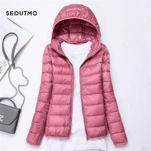 SEDUTMO printemps Ultra léger duvet de canard vestes femmes manteau d'hiver à capuche courte mince doudoune ED229 211216