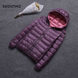 Sedutmo Winter Duck Down Jas Vrouwen Hooded Twee zijlijtage Jassen Ultra Lichte Jas Lente Puffer Jacket ED616 211130