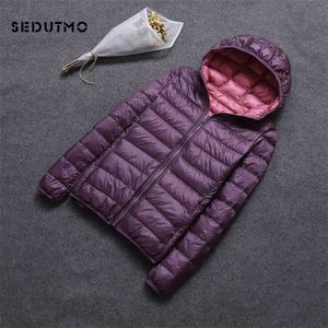 Sedutmo Winter Duck Down Jas Vrouwen Hooded Twee Zijlijtage Jassen Ultra Lichtveer Puffer Jacket ED616 211018