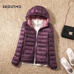 Sedutmo Winter Duck Down Coat Women Ultra Light Hooded Jassen Twee Kantlijtage Spring Puffer Jacket ED602 211011