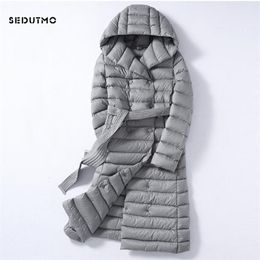 SEDUTMO hiver longues femmes doudounes Ultra léger duvet de canard manteau à capuche automne bouffant veste ED226 210917