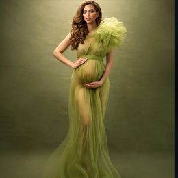 Bekijk sexy zwangerschap Poshoot jurken een schouder zwangere vrouwen pography rekwisieten jurken premama avondbadrobe tule 240513