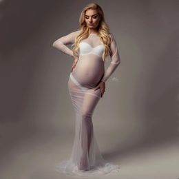 Zwangerschaps-pografie-jurken met doorzichtige stretchstof en volledige mouw, boothals, lange po-shoot-jurk3023 240129