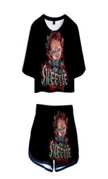 Zaad van Chucky 3D Pop Shorts en T -shirts Ghost Doll Women Two Piece Sets Cool Print Horror Movie Girls Crop Top Dessen X06127801187