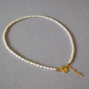 Colliers de perle de graines de perles 4 mm Perles naturelles avec fermeture du cœur en or