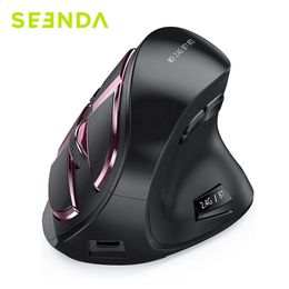 Souris verticale Rechargeable Seenda Bluetooth 5.0 3.0 souris d'ordinateur portable sans fil PC Mac iPad 2.4G USB souris de jeu ergonomique 240119