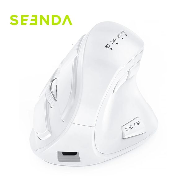 Seenda-ratón vertical inalámbrico, recargable, Bluetooth, 24G, USB, para ordenador, portátil, PC, Mac, iPad, Office 231228