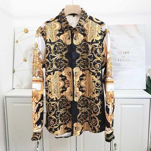 Camisas casuales para hombres Marca Seestern Camisa de manga larga para hombres Cinturón estampado Moda Cupido Europa América Flower Love Youth Night Club Cotto