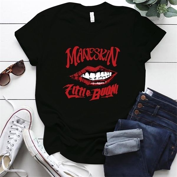 Seeyoushy Maneskin Imprimer Drôle Femmes T-shirt À Manches Courtes D'été Musique Festival T-shirt Femme Lâche Hip-Hop Rock Tops Vêtements X0628