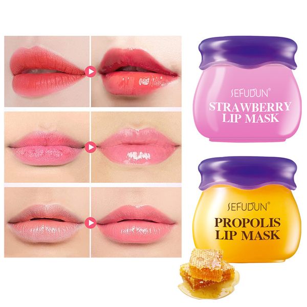 SEFUDUN masque à lèvres miel fraise crème hydratante Anti-gerçures lignes exfoliantes lèvres soin Anti-sèches lèvres