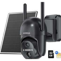 SEHMUA 4G LTE mobiele zonne-beveiligingscamera - Draadloze buitencamera zonder WiFi, op zonne-energie, 360 liveweergave, nachtzicht in kleur, PIR-bewegingssensor, 2-weg gesprek