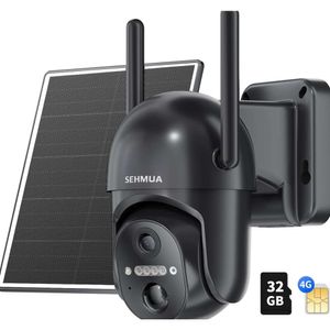 SEHMUA Caméra de sécurité solaire cellulaire 4G LTE – Caméra extérieure sans fil sans WiFi, alimentation solaire, vue en direct à 360°, vision nocturne couleur, capteur de mouvement PIR, conversation bidirectionnelle