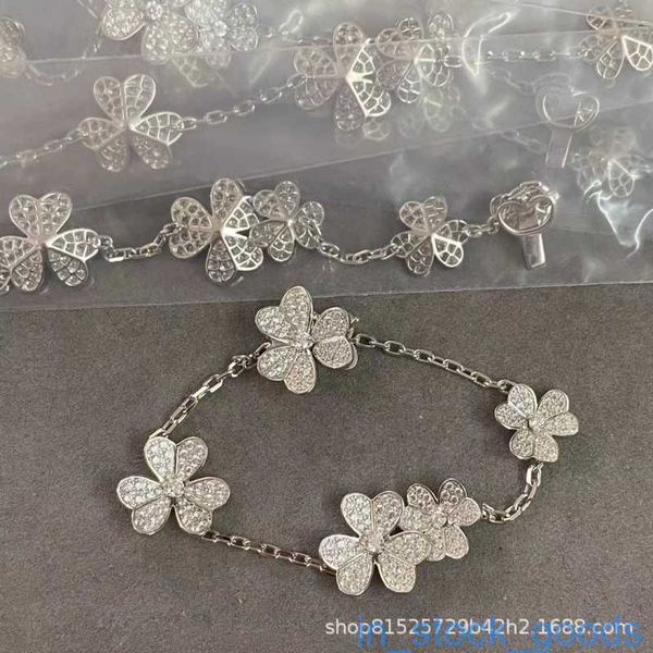 SEIKO Edition Original 1to1 Brand Logo Bracelets pour femmes Vancef Full Diamond Clover Five Flower Bracelet Womens CNC Craft Sterling Silver Dainty Charm Bracelets