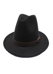 Seioum Nieuwe mode -stijl brede runder vrouwen vilt hoed wollen soild fedora cap voor vrouwen retro hoed elegante dames jazz wol caps1427287