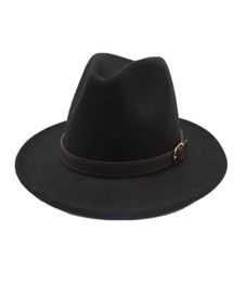 Seioum nuevo estilo de moda ala ancha sombrero de fieltro de lana sólida gorra Fedora para mujer sombrero Retro elegante señoras Jazz lana Caps1449448