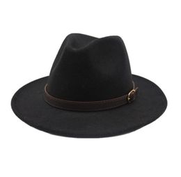 Seioum nuevo estilo de moda ala ancha sombrero de fieltro de lana sólida gorra Fedora para mujer sombrero Retro elegante señoras Jazz lana Caps8142867