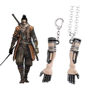 Sekiro schaduwen sterven twee keer sleutelhanger grote wolf metalen prothese hand arm hanger ketting auto sleutelhanger sieraden mannen cosplay llaveros G1019