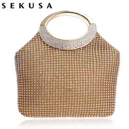 Sekusa Messenger voor bruiloft Kleine portemonnee Volle steentjes met handgreep avondtassen