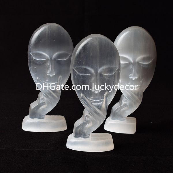 Masque facial en cristal de quartz de sélénite de l'homme Art Sculpture fait à la main moderne en satin naturel Spar Gemstone buste humain Statue Ornement pour bureau chambre salon décor