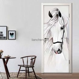 Zelfklevende 3D Deurstickers Handgeschilderde Witte Paard Abstracte Kunst Muurschildering Slaapkamer Studeerkamer Deur Muurschildering Behang Decor L230620