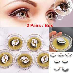 Cils auto-adhésifs sans colle 2 paires de faux cils maquillage faux cils réutilisables aspect naturel moelleux vaporeux volume bouclé extension de cils épais avec des boîtes en cristal