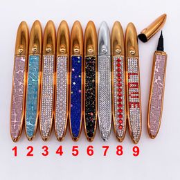 Eyeliner auto-adhésif 2 en 1 Eyeliners liquides Stylo 9 styles Diamond Bling Eye Liner Pas de colle Non magnétique pour le maquillage Faux cils 3 couleurs