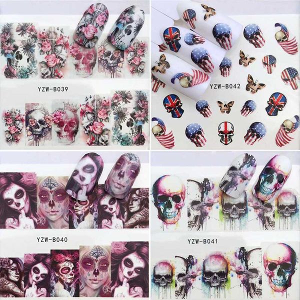 Autocollants auto-adhésifs pour ongles Halloween, décalcomanies Cool crâne pour décorations Nail Art, enveloppes de beauté pour les doigts